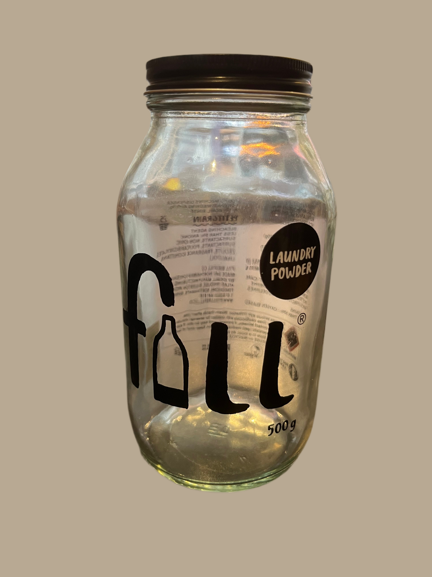 Jars are clear glass screen printed in black, with either a silver or matt black metal lid