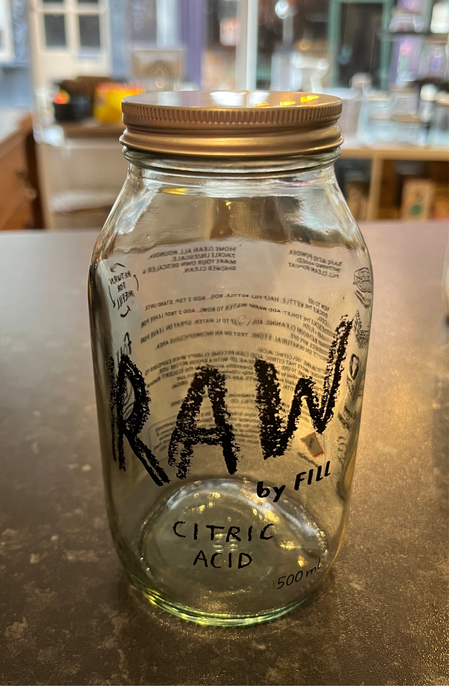 Jars are clear glass screen printed in black, with either a silver or matt black metal lid