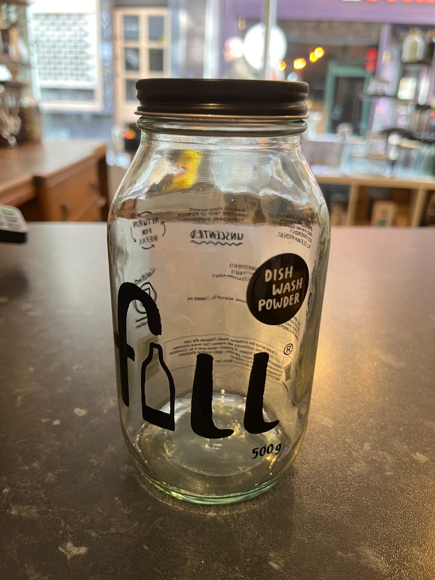 Jars are clear glass screen printed in black, with either a silver or matt black metal lid