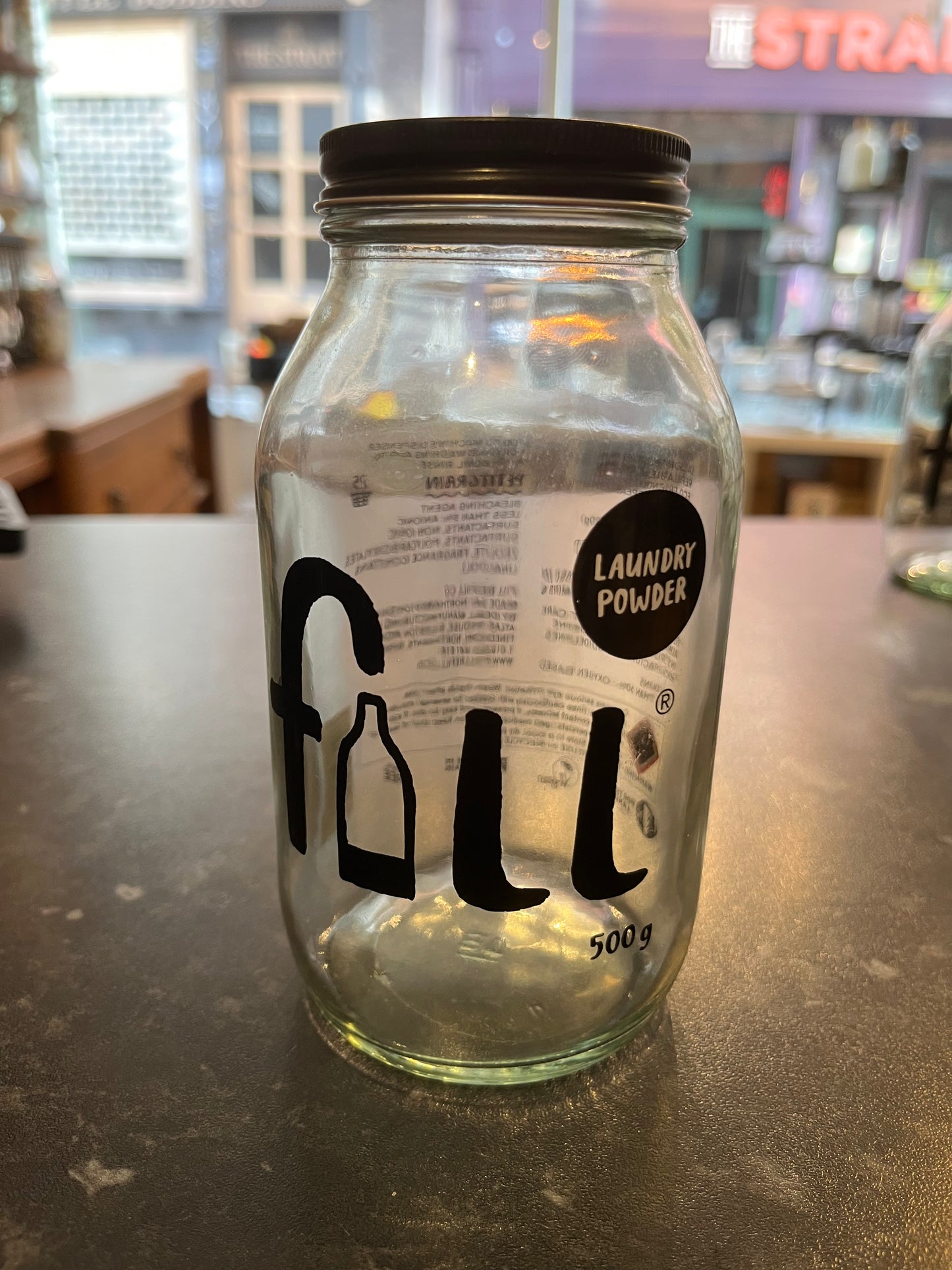Jars are clear glass screen printed in black, with either a silver or matt black metal lid