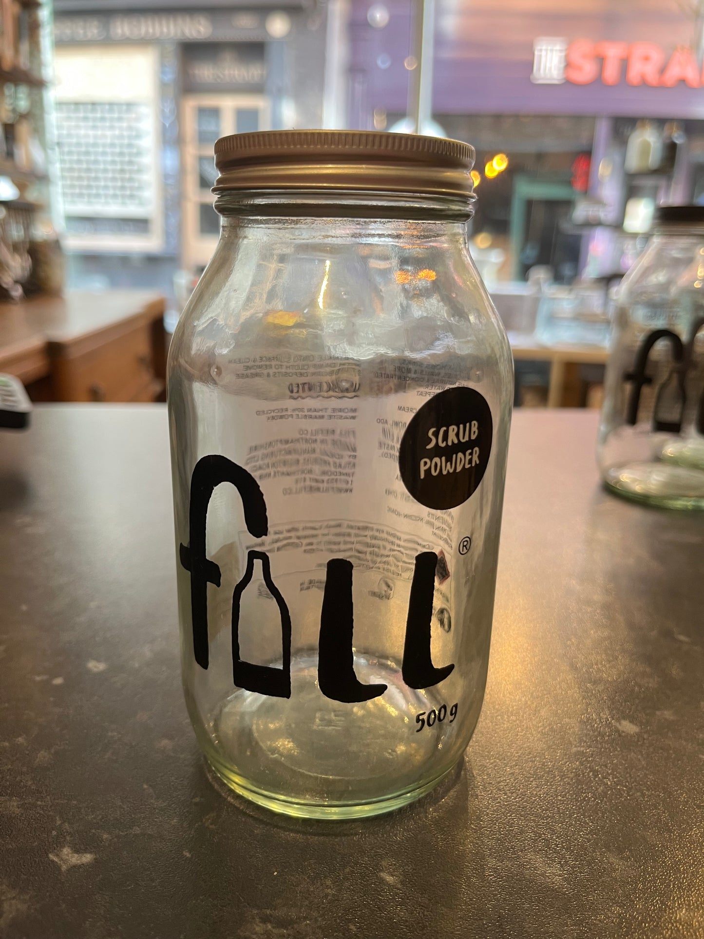Jars are clear glass screen printed in black, with either a silver or matt black metal lid