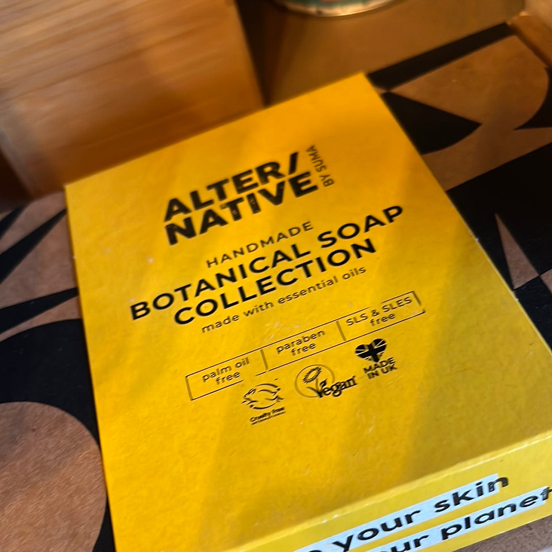 A closeup of the outside of the Alter/Native Botanical Gift Set.