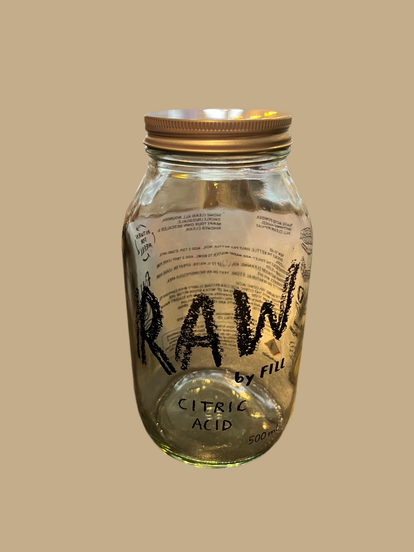Jars are clear glass screen printed in black, with either a silver or matt black metal lid